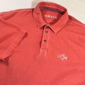 ORVIS Red Short Sleeve Polo Shirt Light Weight Cotton w/ LOGO L Preppy Casual